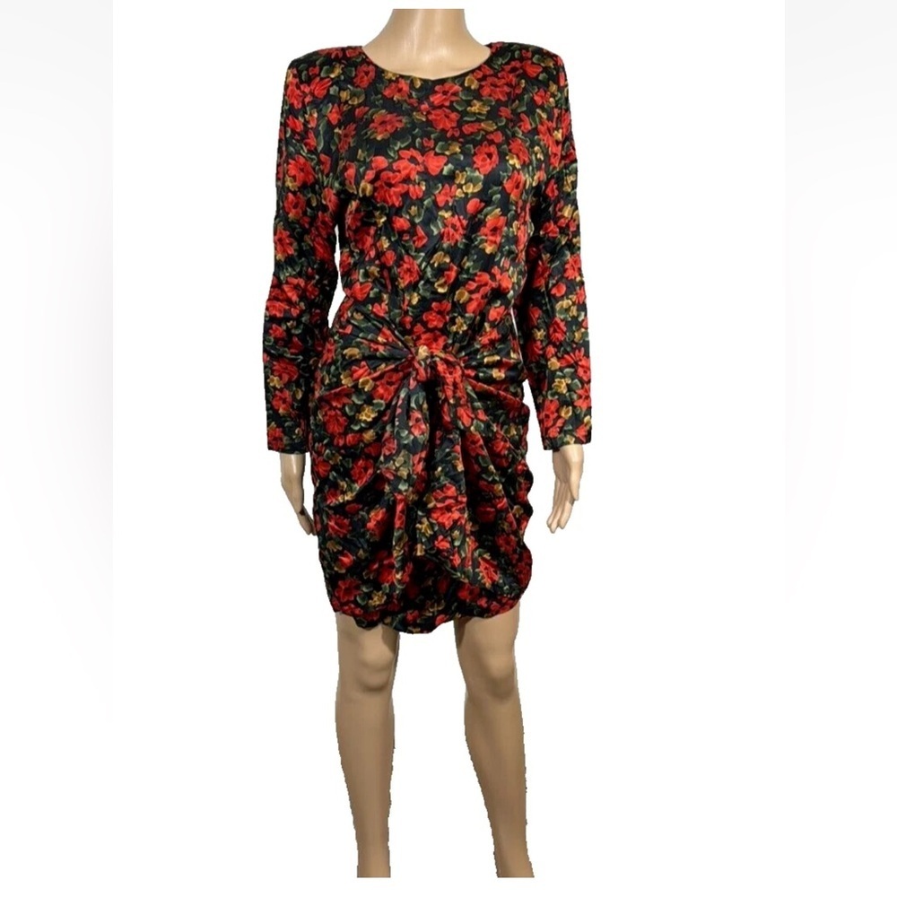 Vintage MARY JO BRUNO Floral Silk Wrap Dress Womens Size 6